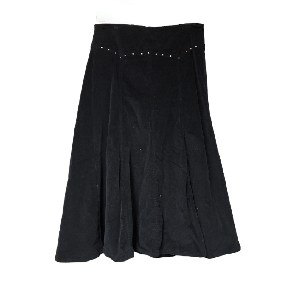 Long Black Corduroy Western Style Skirt with Embellished Waistband Size 8